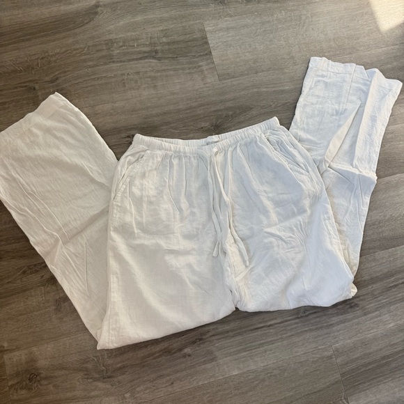 Low rise straight leg linen pants - Picture 1 of 3
